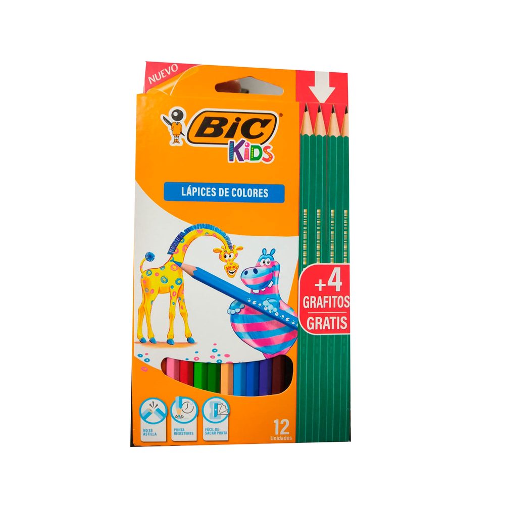 Lápices de colores x12u + 4 negros Bic